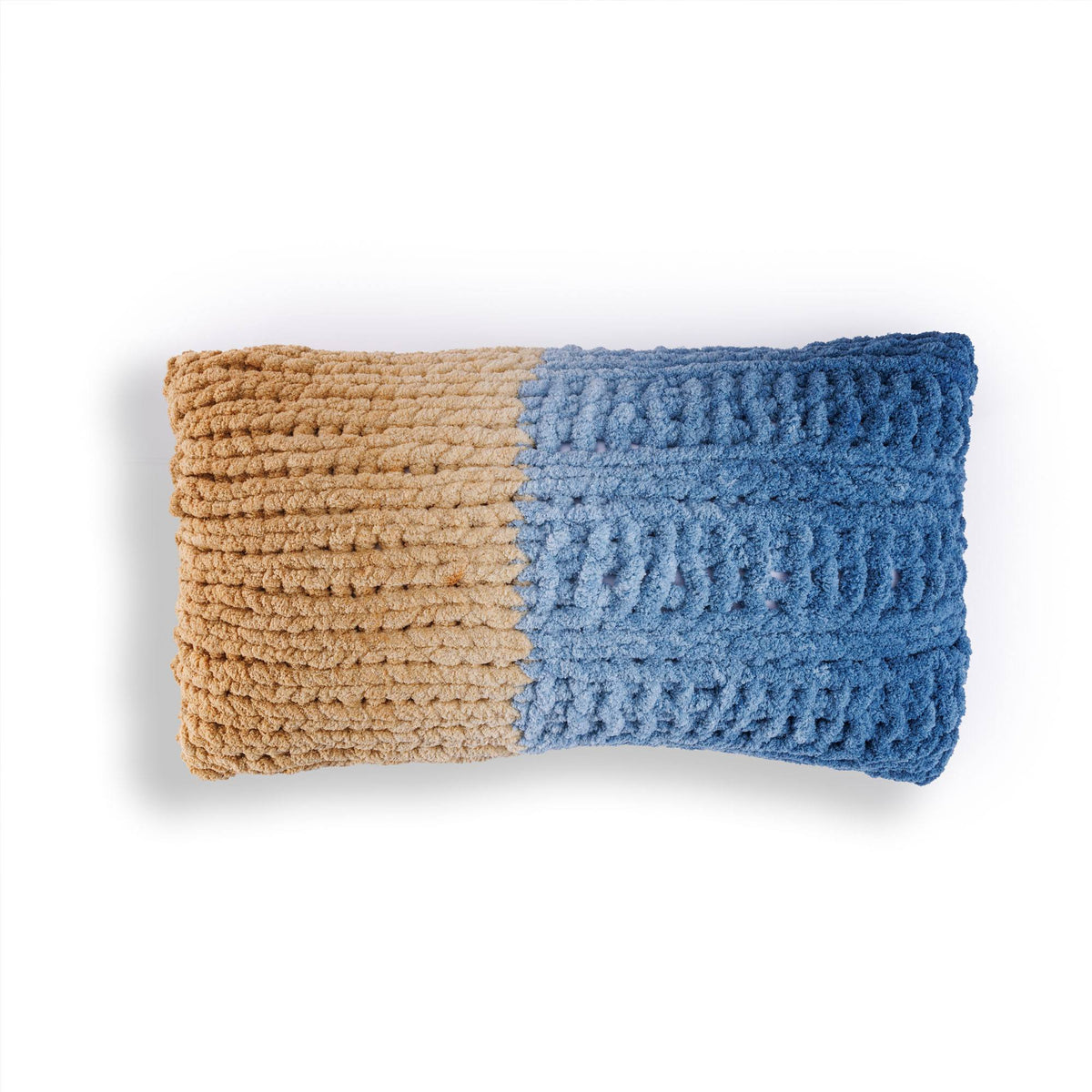 Cuddle Time Knit Pillow made using Bernat yarn