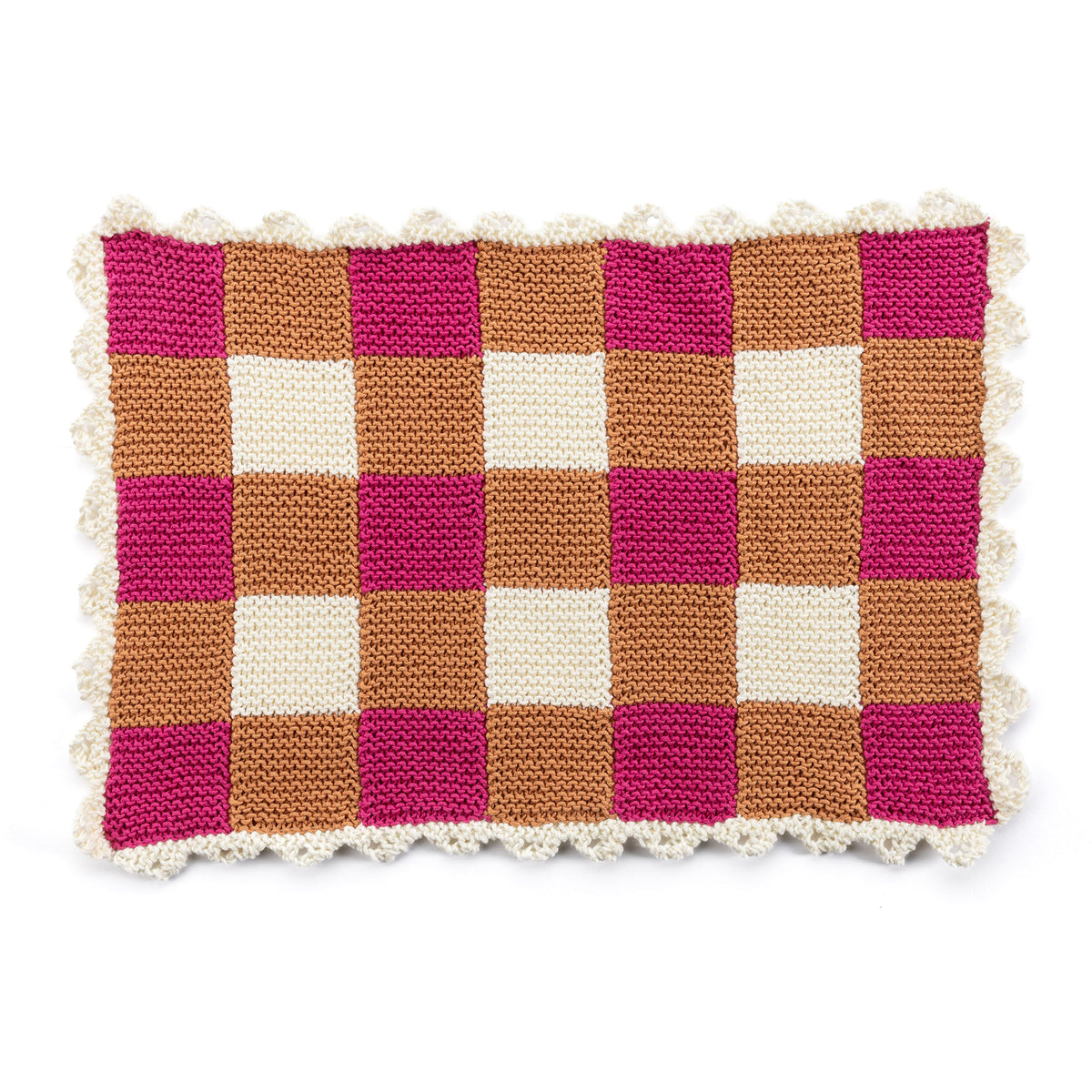 Gingham And Scallops Knit Placemats made using Bernat yarn