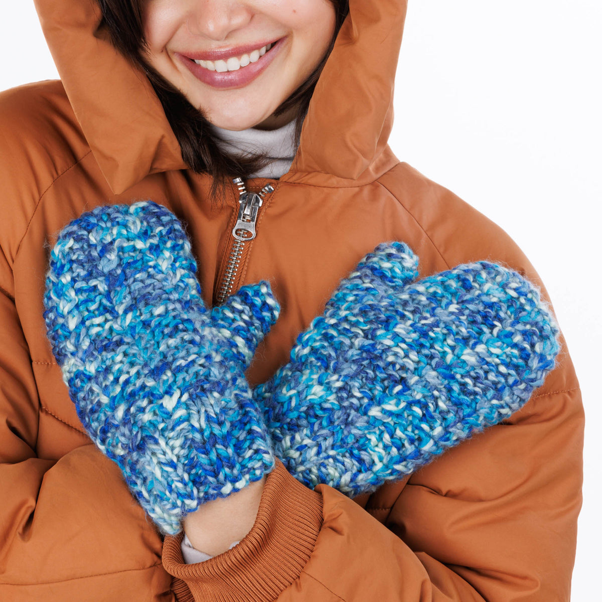 Spark Cozy Twist Knit Mittens made using Bernat yarn