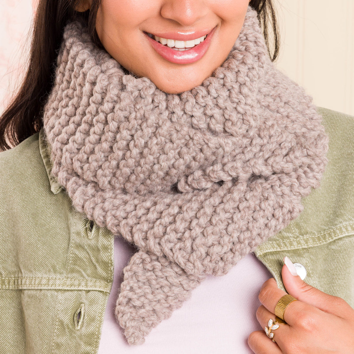 Edgepoint Knit Scarf made using Bernat yarn