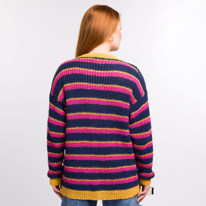 Bernat Knit Stripy V-Neck Cardigan Knit Stripy V-Neck Cardigan made using Bernat yarn