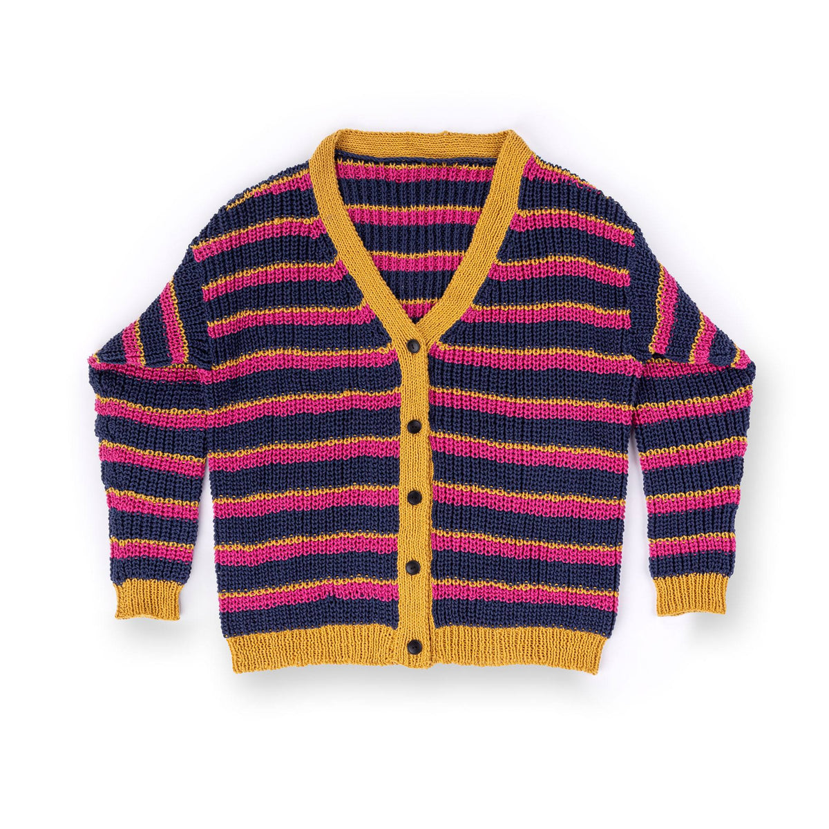 Knit Stripy V-Neck Cardigan made using Bernat yarn