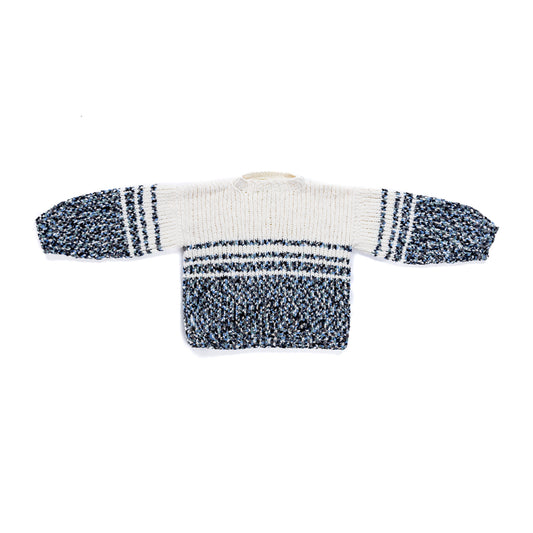 Pixilated Stripes Knit Pullover made using Bernat yarn on a white background
