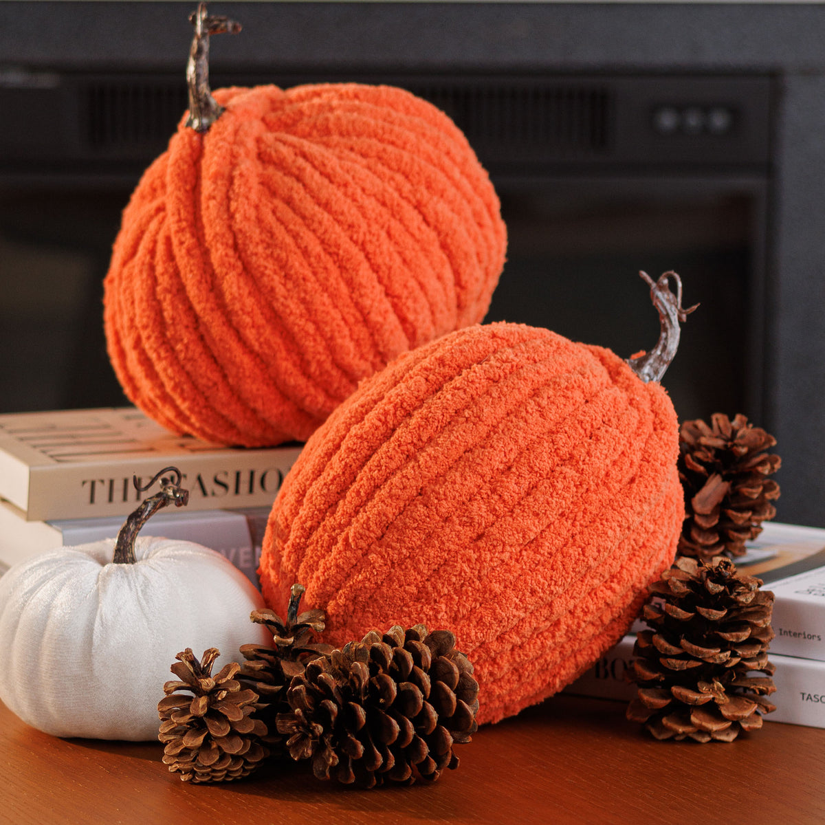 Rustic Autumn Pumpkins made using Bernat yarn