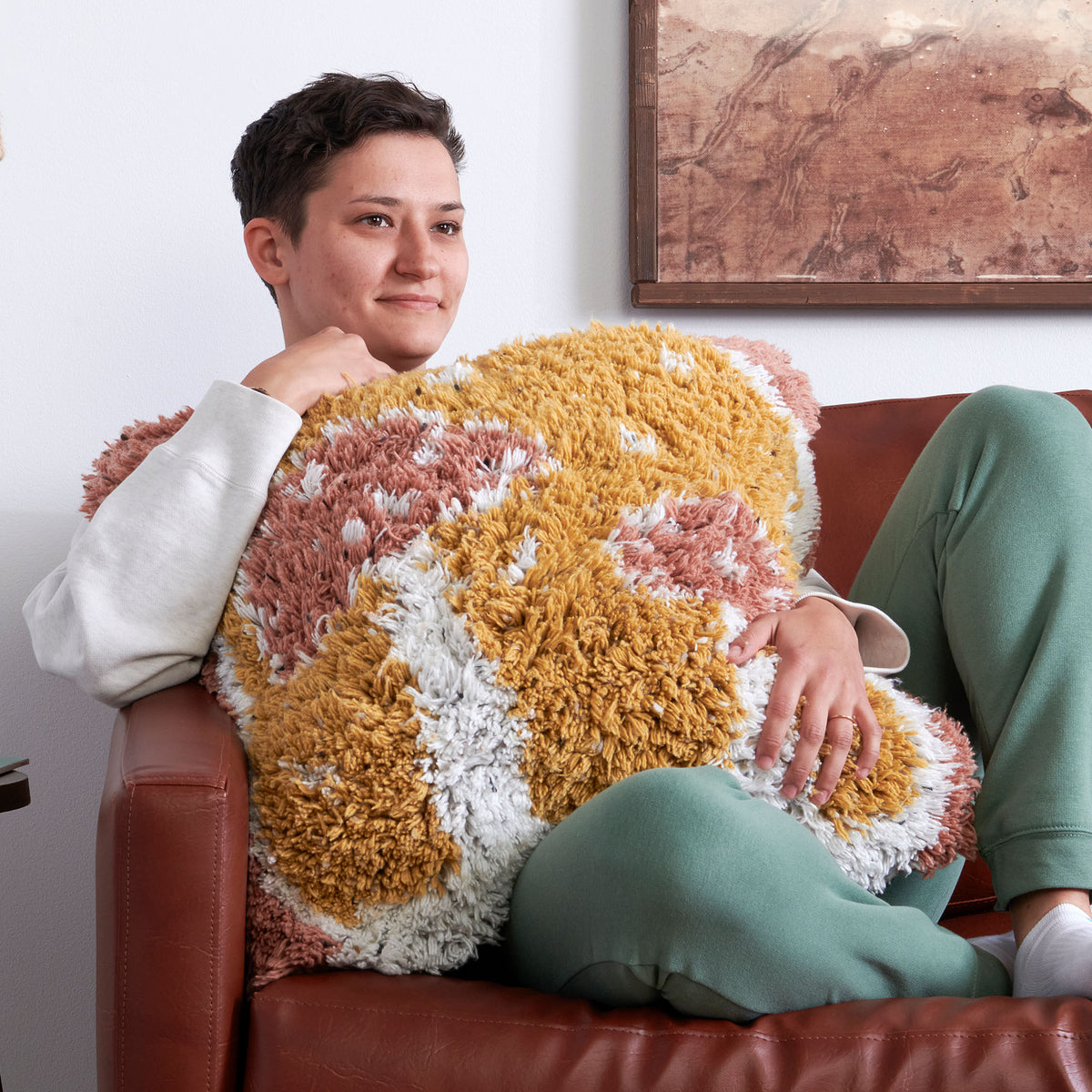 Craft Pillow made in Bernat Forever Fleece Tweeds Yarn