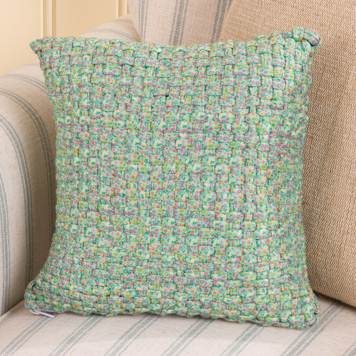 Wildflower Weave Pillow made using Bernat yarn