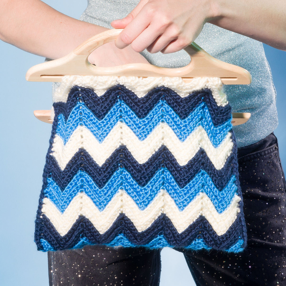 Ripple Radiance Crochet Tote made using Caron yarn