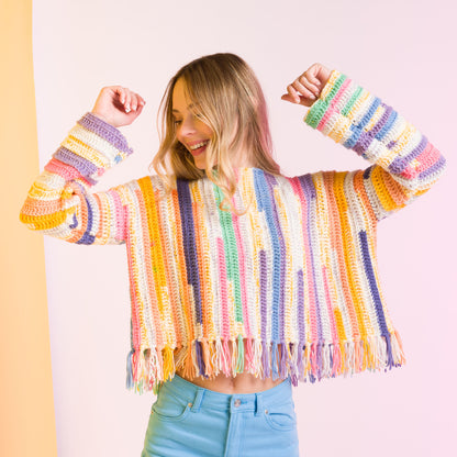 Caron For the Fringe Festival Crochet Sweater For The Fringe Festival Crochet Sweater made using Caron yarn