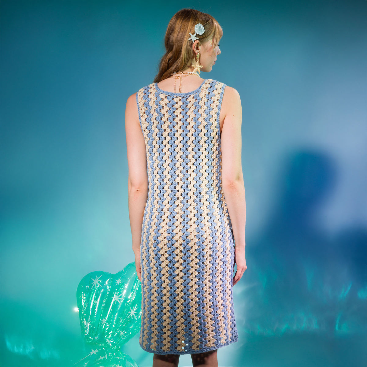 Crochet Granny Stripes Tank Dress made using Caron yarn