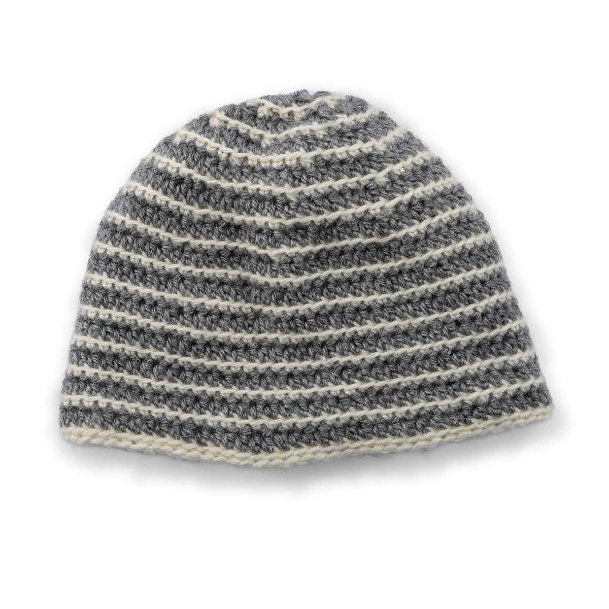 Striped crochet beanie in gray and beige