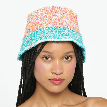 Caron Fuzzy Stripes Crochet Bucket Hat Crochet Hat made in Caron Coconut Cakes Yarn