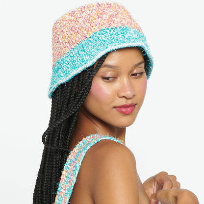 Caron Fuzzy Stripes Crochet Bucket Hat Crochet Hat made in Caron Coconut Cakes Yarn