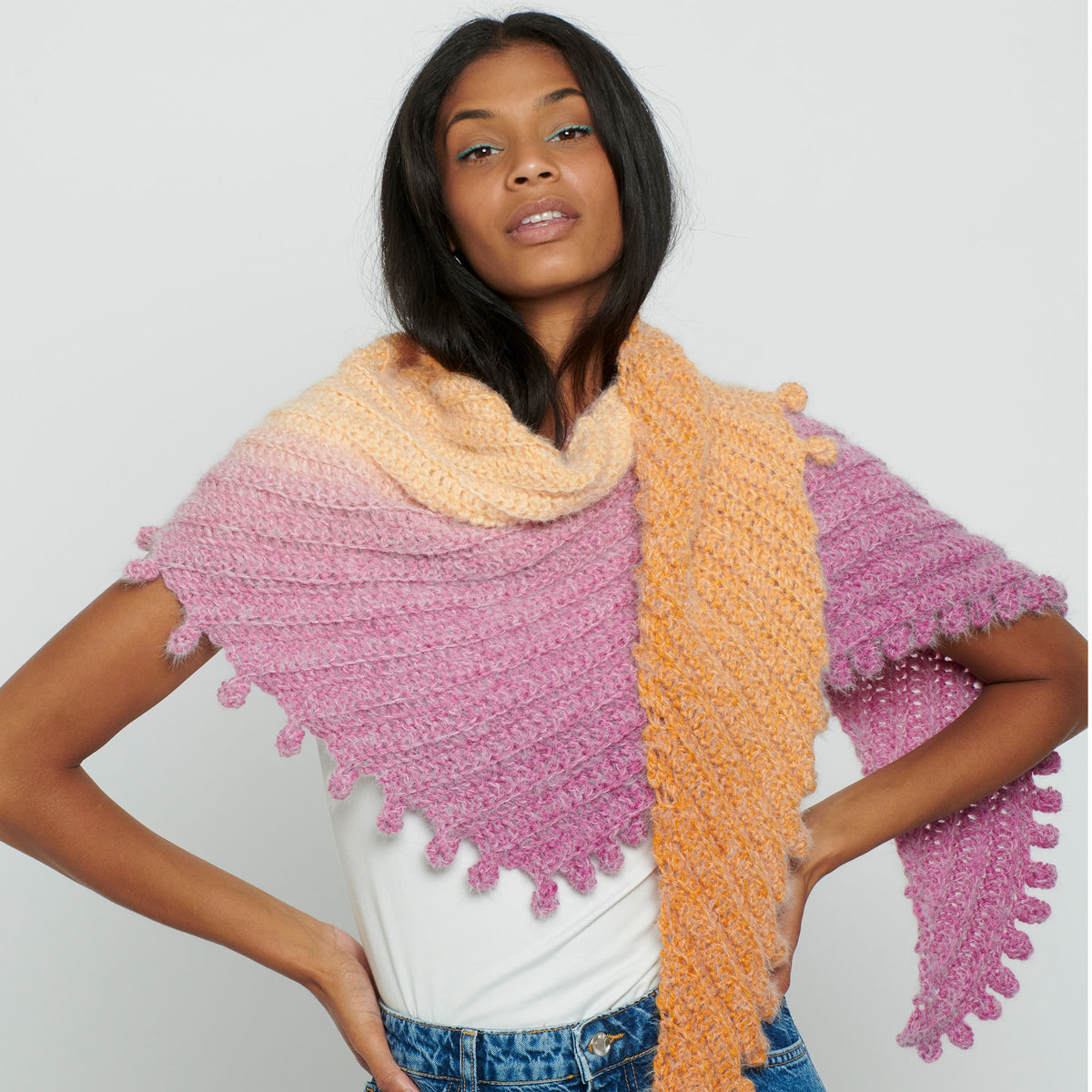 Crochet Shawl made in Caron Colorama Halo Perfect Phasing Yarn