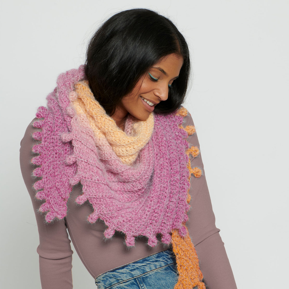 Crochet Shawl made in Caron Colorama Halo Perfect Phasing Yarn