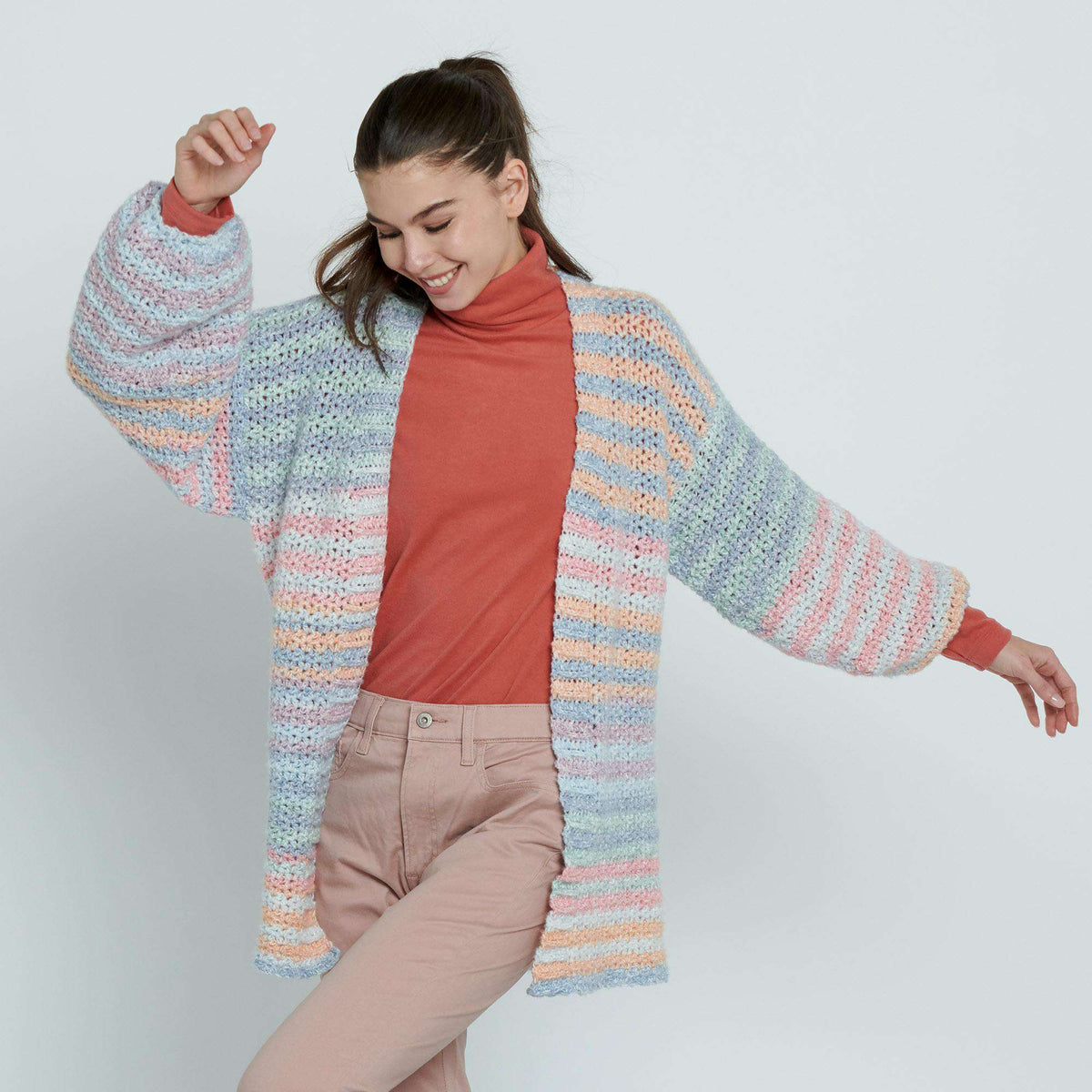 Crochet Cardigan made in Caron Cloud Cakes Yarn