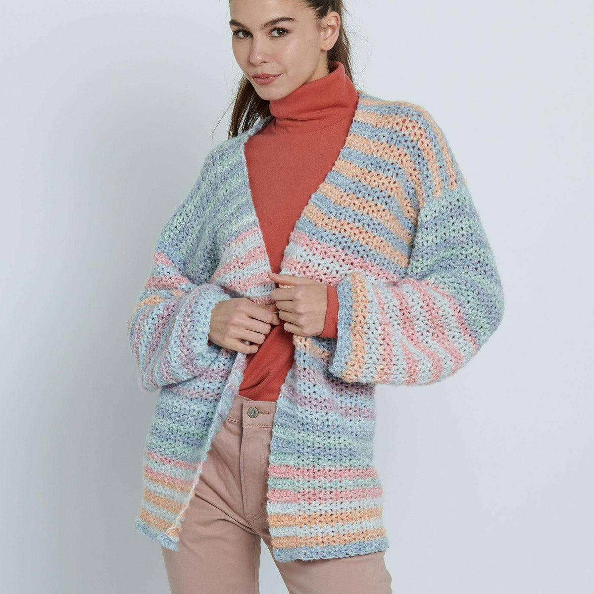 Crochet Cardigan made in Caron Cloud Cakes Yarn