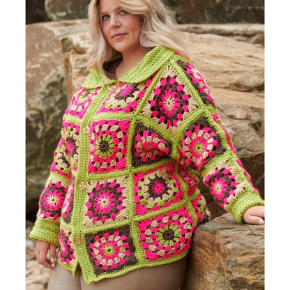 Caron Bright & Bold Crochet Granny Square Cardigan Crochet Cardigan made in Caron Simply Soft Yarn