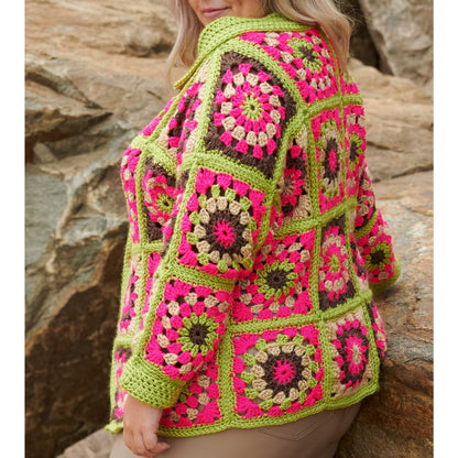 Caron Bright & Bold Crochet Granny Square Cardigan Crochet Cardigan made in Caron Simply Soft Yarn