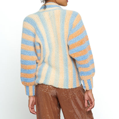 Caron Vertical Stripes Crochet Cardigan Crochet Cardigan made in Caron Colorama Halo Perfect Phasing Yarn