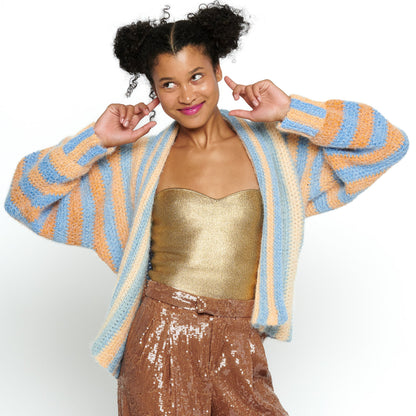Caron Vertical Stripes Crochet Cardigan Crochet Cardigan made in Caron Colorama Halo Perfect Phasing Yarn