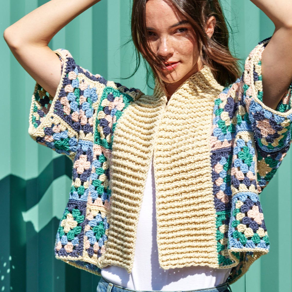 Crochet Cardigan made in Caron Colorama Bamboo Blend Yarn