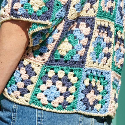 Caron Crochet Granny Boxy Cardigan Crochet Cardigan made in Caron Colorama Bamboo Blend Yarn