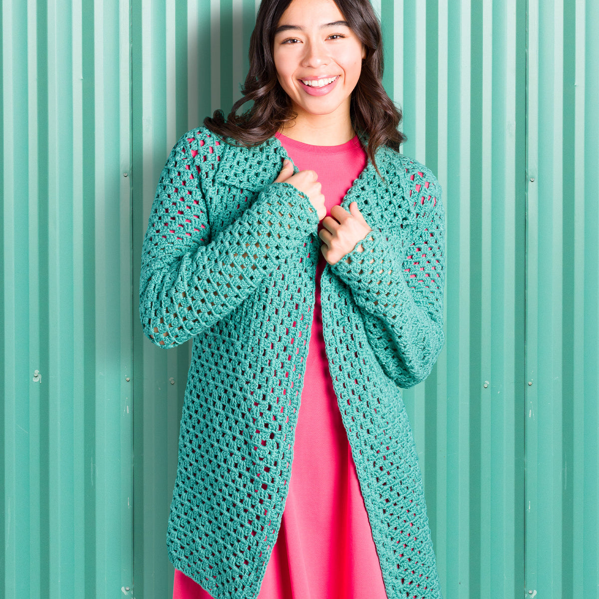 Crochet Cardigan made in Caron Colorama Bamboo Blend Yarn