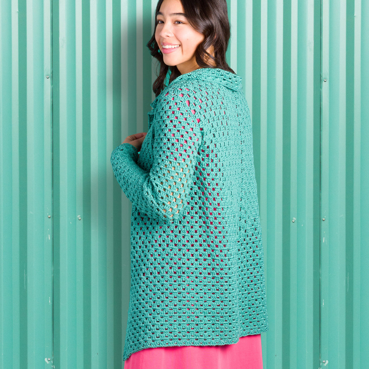 Crochet Cardigan made in Caron Colorama Bamboo Blend Yarn