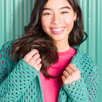 Caron Granny Cluster Crochet Cardigan Crochet Cardigan made in Caron Colorama Bamboo Blend Yarn