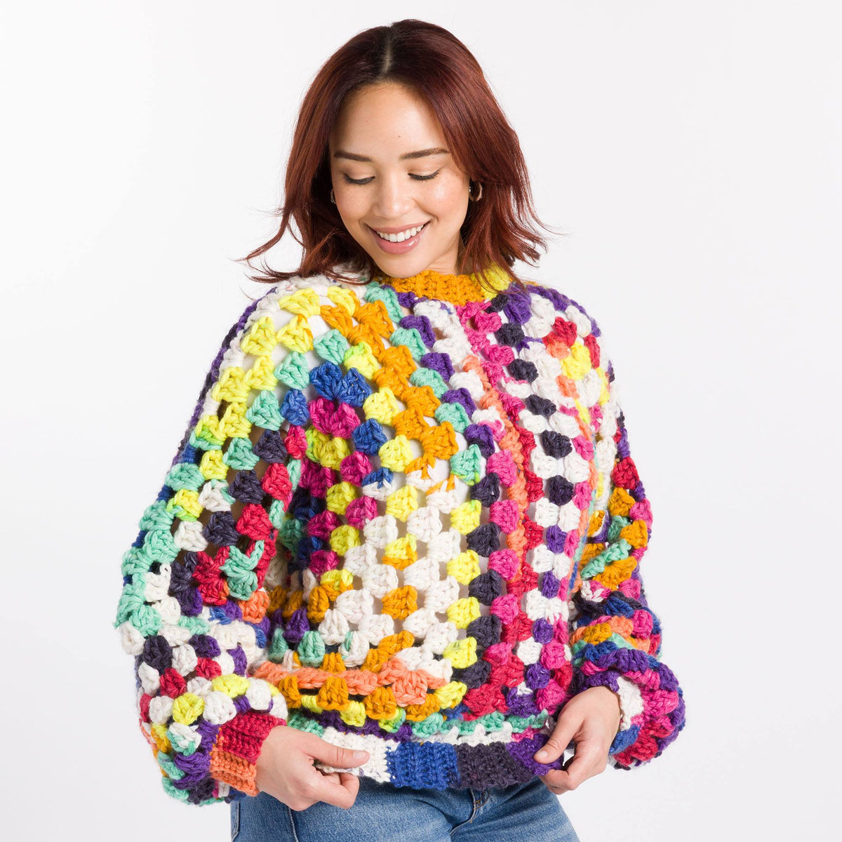 Crochet Hexi Pullover made using Caron yarn