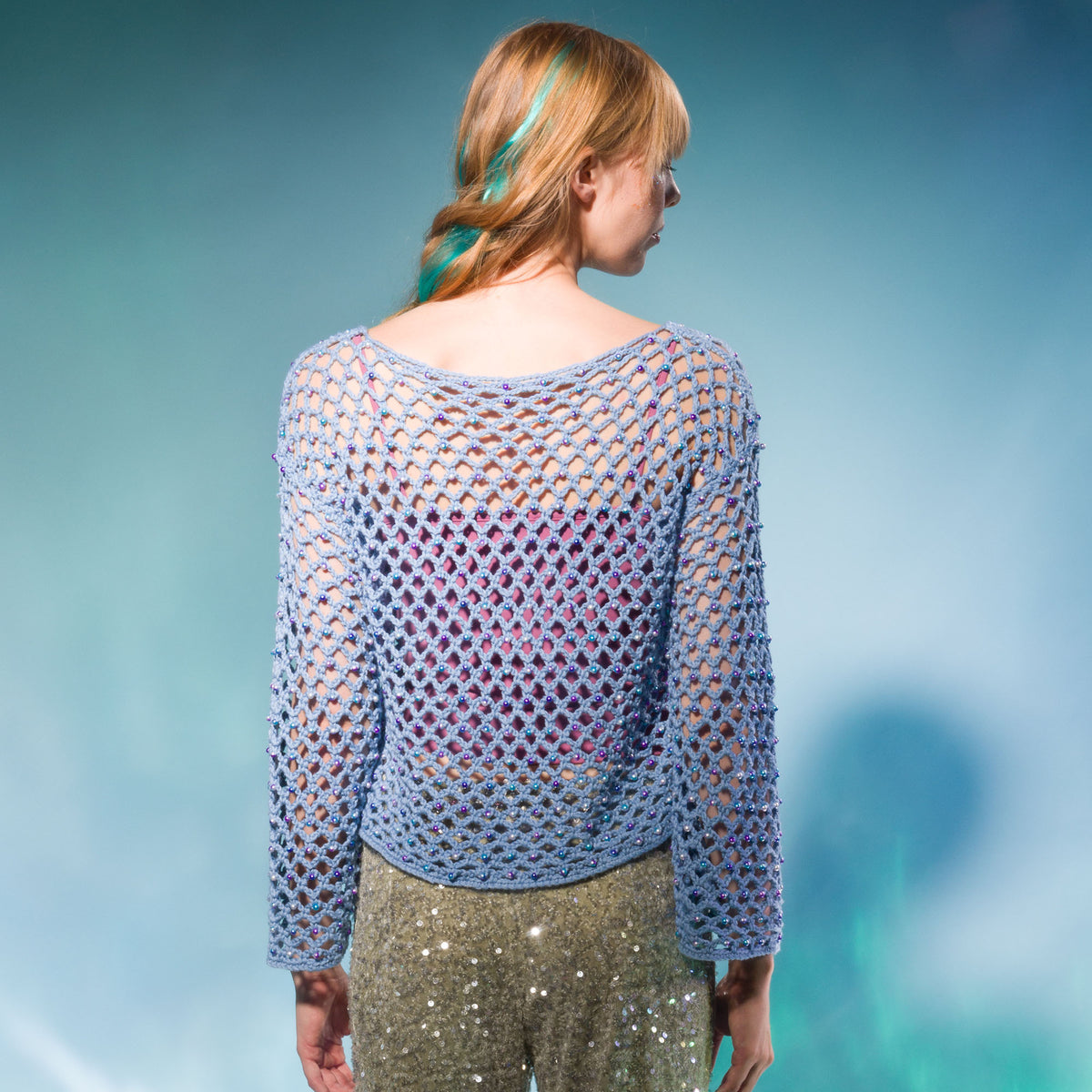 Glimmerwave Beaded Top made using Caron yarn