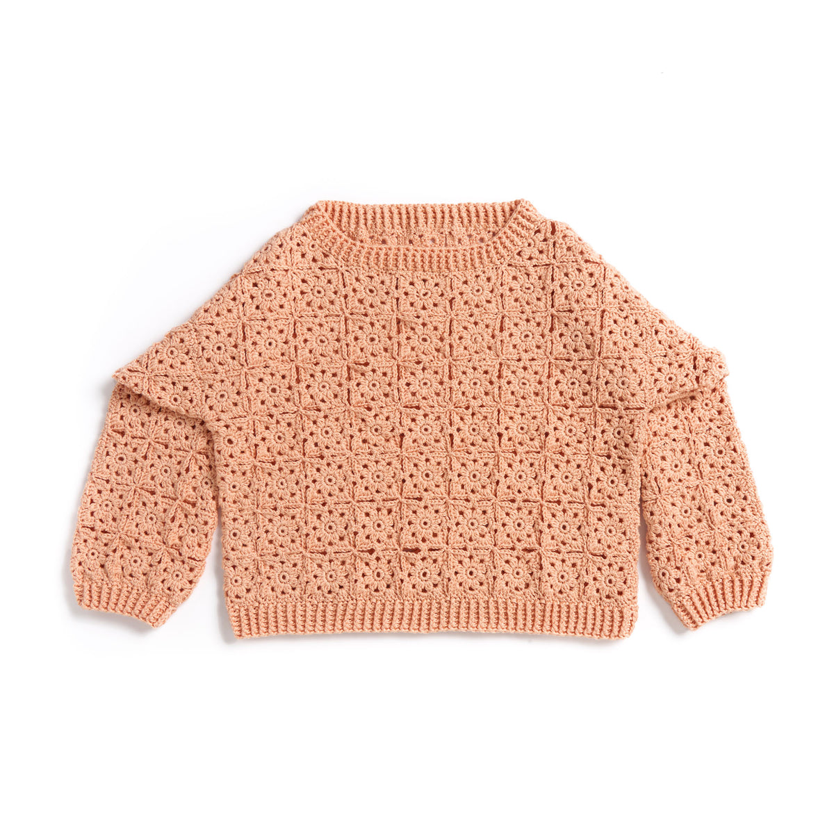 Crochet Lace Motif Pullover made using Caron yarn