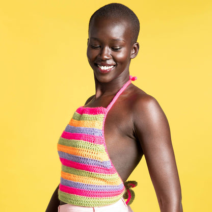 Caron Crochet Bright Stripes Halter Top Crochet Top made in Caron Simply Soft Yarn