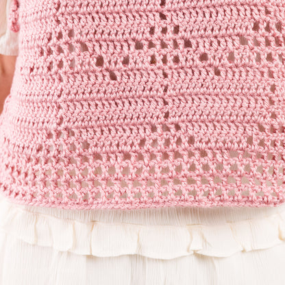 Caron Crochet Filet Heart Vest Crochet Filet Heart Vest made using Caron yarn in a styled lifestyle setting