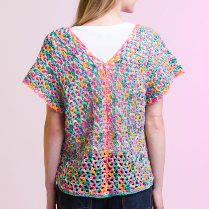 Caron Crochet Side to Side Stripe Top Crochet Side To Side Stripe Top made using Caron yarn in a styled lifestyle setting