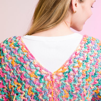 Caron Crochet Side to Side Stripe Top Crochet Side To Side Stripe Top made using Caron yarn in a styled lifestyle setting