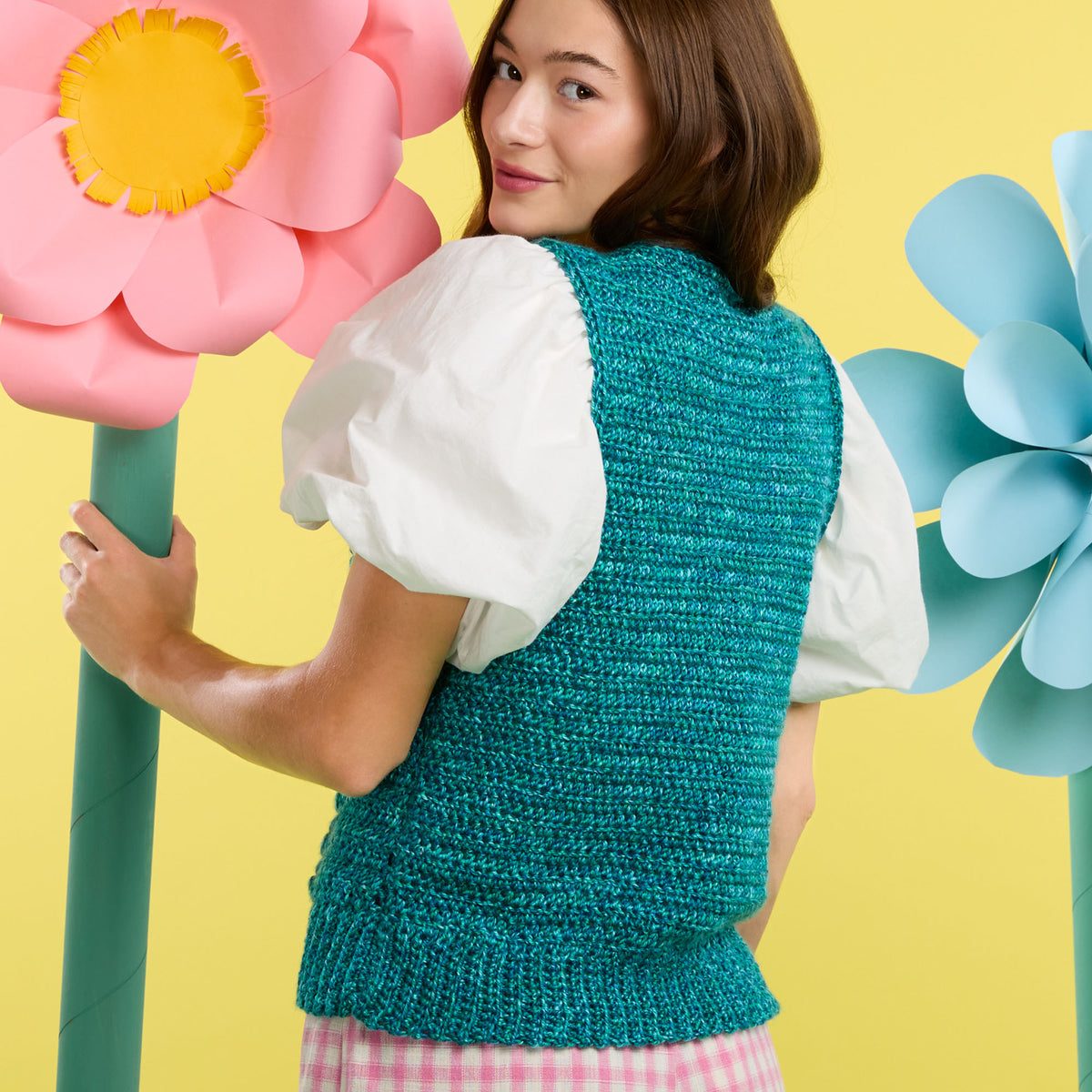 Classic Cabled Crochet Vest made using Caron yarn