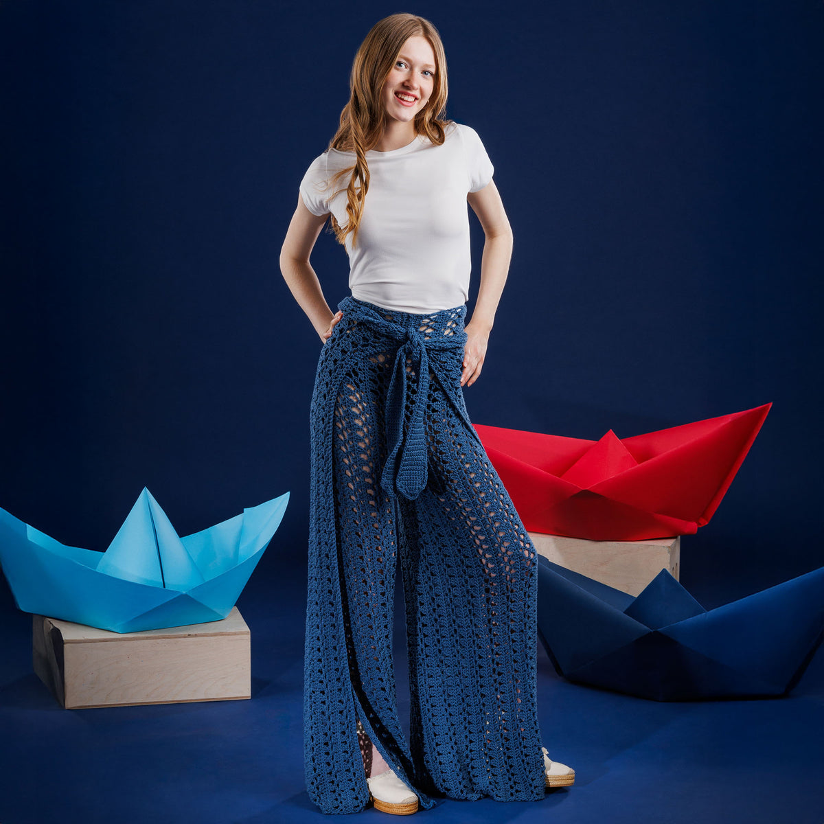 Crochet Seabreeze Mesh Wrap Pants made using Caron yarn