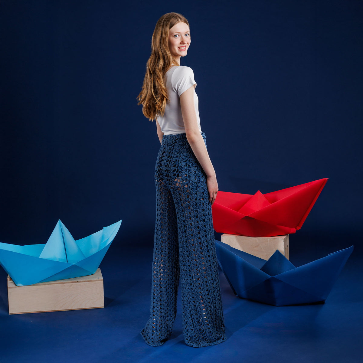 Crochet Seabreeze Mesh Wrap Pants made using Caron yarn