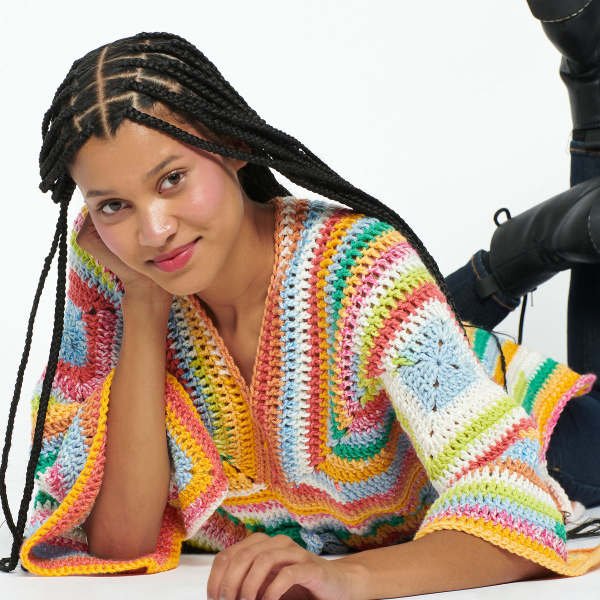 Crochet StripedTop made in Caron Cinnamon Swirl Cakes Yarn