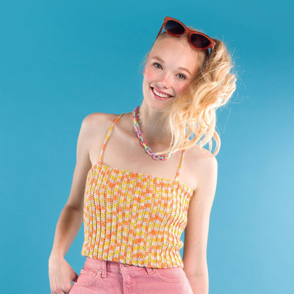 Caron Beginner Crochet Ribbed Top Crochet Top made in Caron Colorama Bamboo Blend Yarn