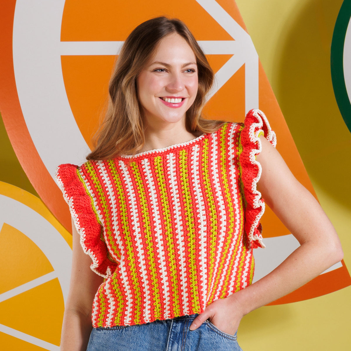 Fruit Roll Up Crochet Top made using Caron yarn