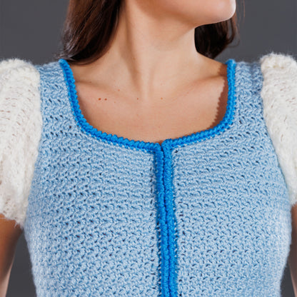 Caron Crochet Luminous Top Crochet Luminous Top made using Caron yarn in a styled lifestyle setting