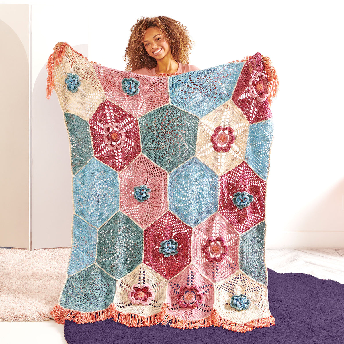 Crochet Blanket made in Caron Jumbo Twirl Yarn