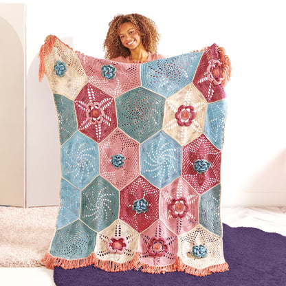 Caron Aqua Blossoms Crochet Hexi Blanket Crochet Blanket made in Caron Jumbo Twirl Yarn