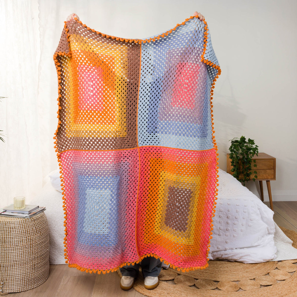 Crochet Quadrant Granny Blanket made using Caron yarn