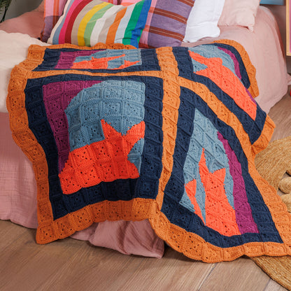 Caron Crochet Feline Framework Quilt Crochet Feline Framework Quilt made using Caron yarn in a styled lifestyle setting