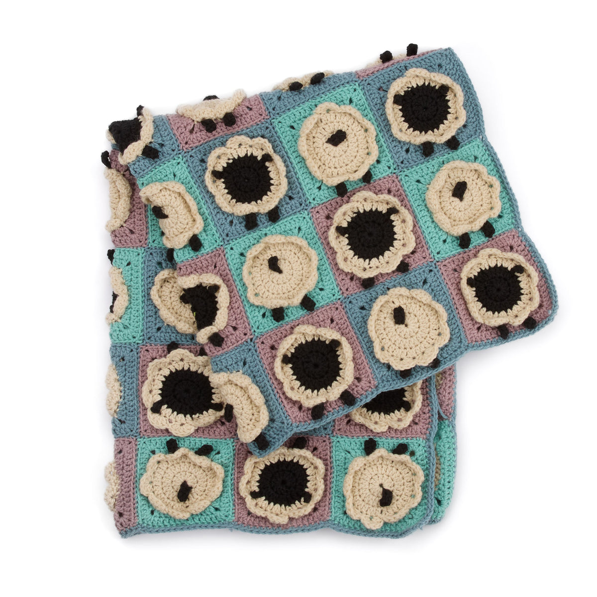 Crochet Sheep Motif Blanket made using Caron yarn