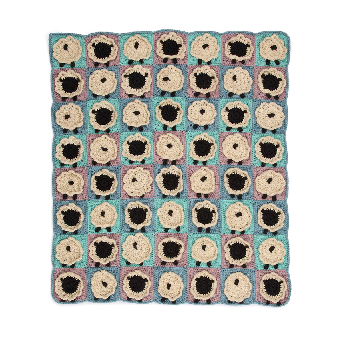 Crochet Sheep Motif Blanket made using Caron yarn