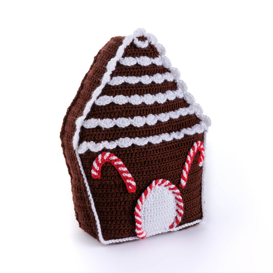 Crochet Gingerbread Pillow made using Caron yarn